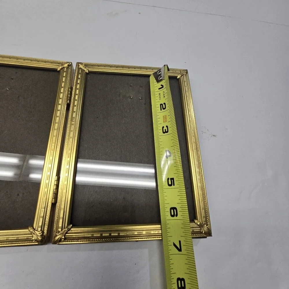 Vintage Gold Metal Brass Bifold Photo Picture Frame Glass Front Classic Velvet